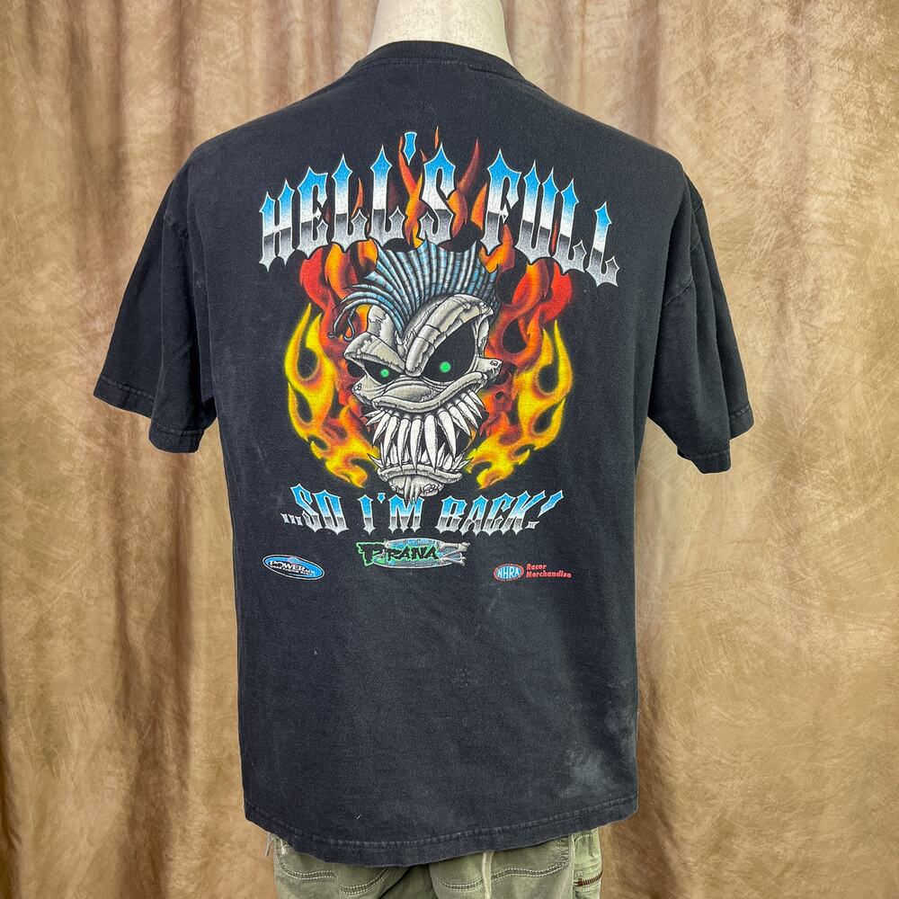Vintage Y2K Skater Graphic T-Shirt Piranaz Racing Hell's Full So I'm Back Tee